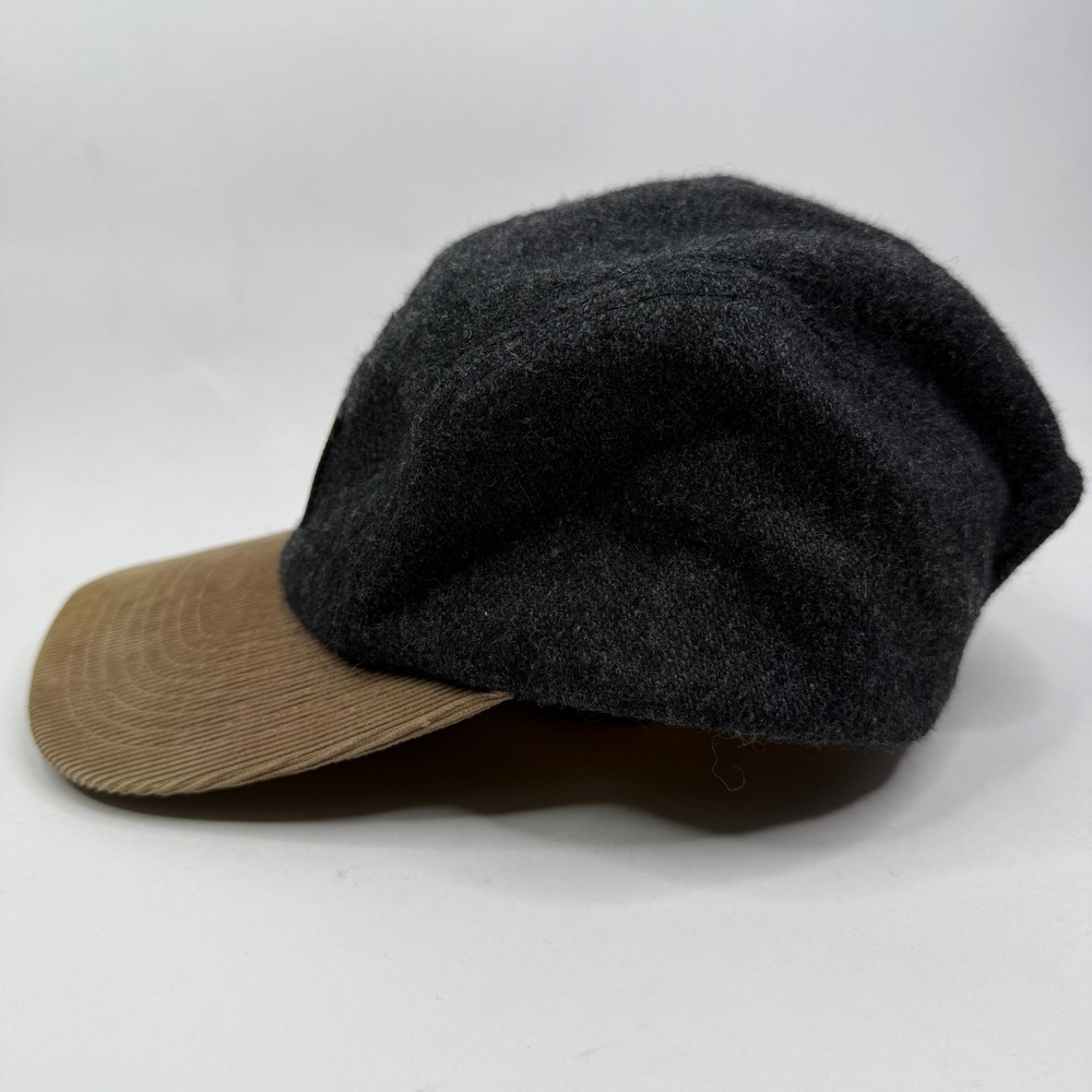 Brixton 5 Panel Camper Hat Charcoal Grey Wool Tan Corduroy Brim Leather Strap - Picture 5 of 9